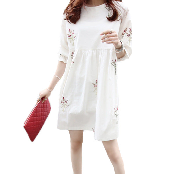 Korean Cotton And Linen Embroidery Maternity Dress And Nursing Clothes - Mubimart -  