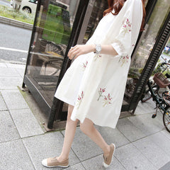 Korean Cotton And Linen Embroidery Maternity Dress And Nursing Clothes - Mubimart -  