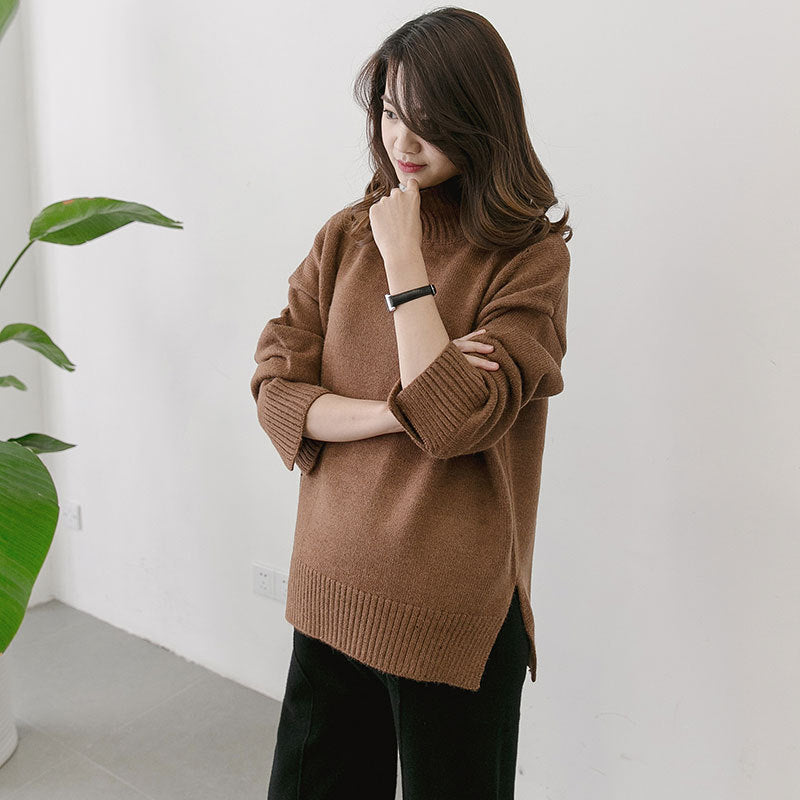 Korean winter new maternity pregnant women sweater size loose turtleneck sweaters backing - Mubimart -  