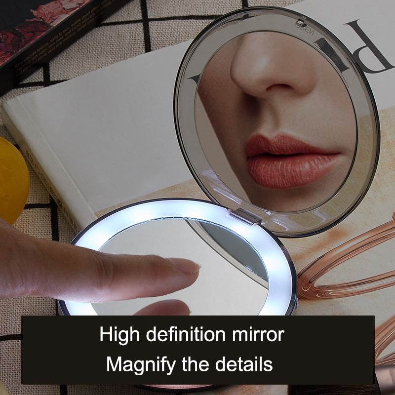 LED Lighted Mini Makeup Mirror 3X Magnifying Compact Travel Portable Sensing Lighting Makeup Mirror SK88 - Mubimart