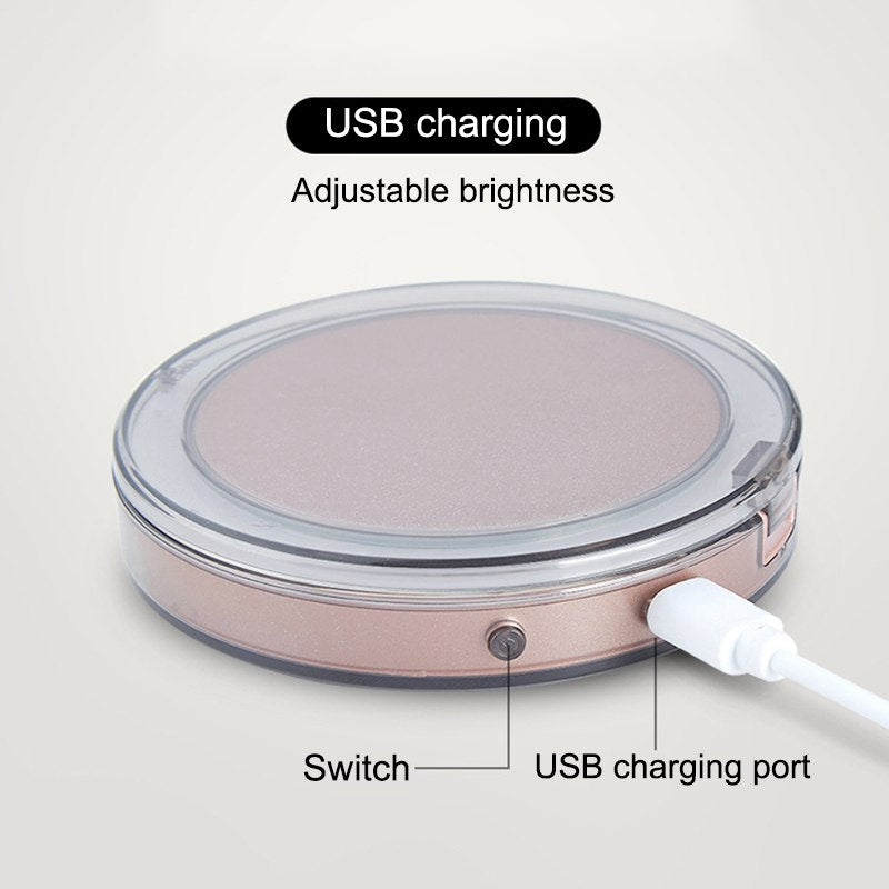 LED Lighted Mini Makeup Mirror 3X Magnifying Compact Travel Portable Sensing Lighting Makeup Mirror SK88 - Mubimart -  