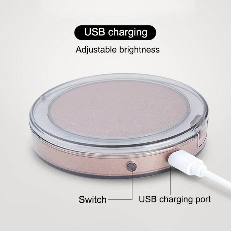 LED Lighted Mini Makeup Mirror 3X Magnifying Compact Travel Portable Sensing Lighting Makeup Mirror SK88 - Mubimart