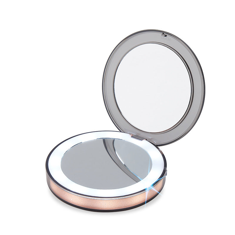 LED Lighted Mini Makeup Mirror 3X Magnifying Compact Travel Portable Sensing Lighting Makeup Mirror SK88 - Mubimart - Lighted Face Mirrors 