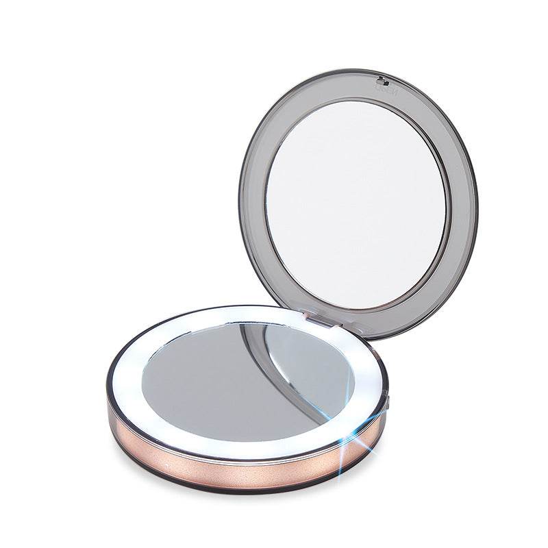 LED Lighted Mini Makeup Mirror 3X Magnifying Compact Travel Portable Sensing Lighting Makeup Mirror SK88 - Mubimart