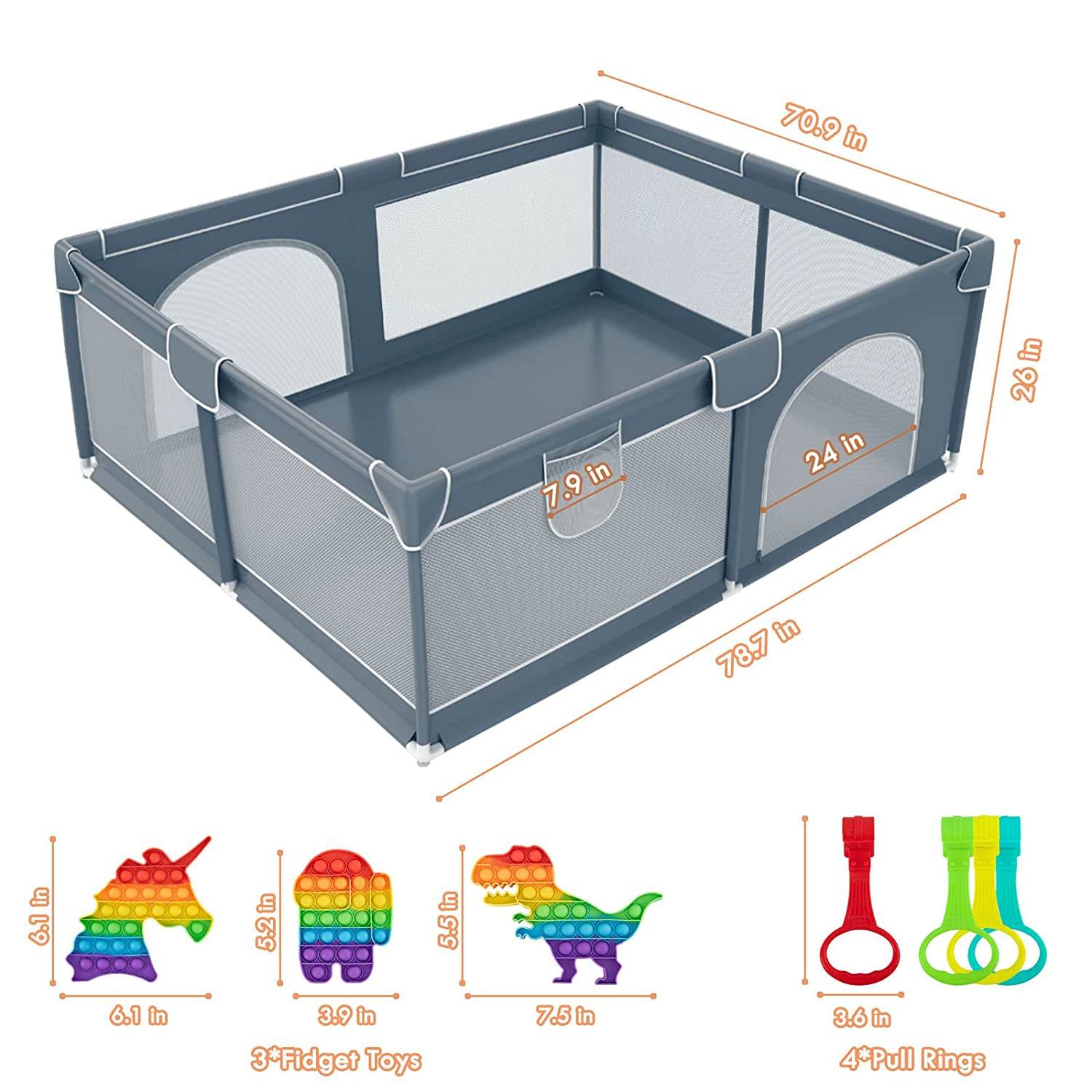 Large Baby Playpen79x71, Extra Large Play Pen For Babies And Toddlers, Play Yard With Gate, Baby Fence With Breathable Mesh, Safety Indoor & Outdoor Activity Center Grey - Mubimart