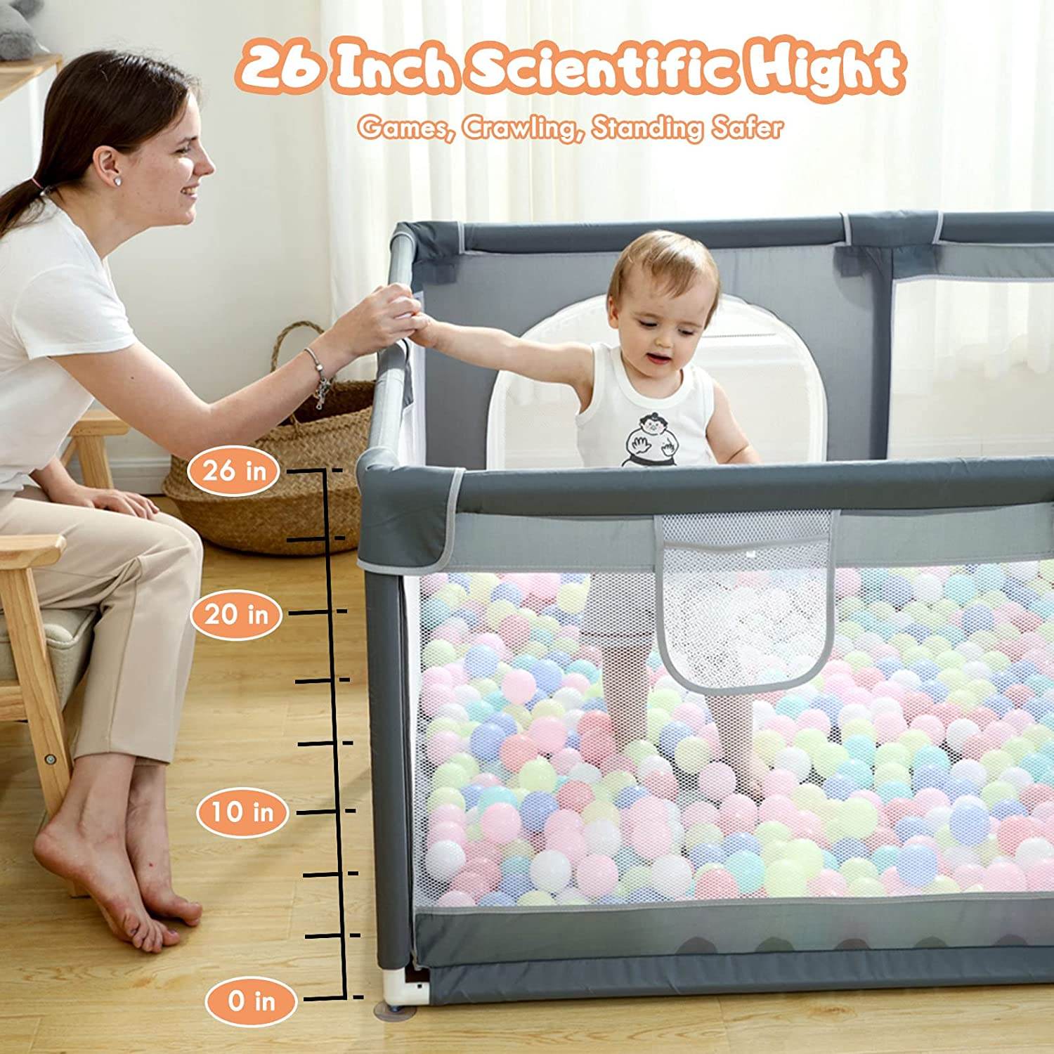 Large Baby Playpen79x71, Extra Large Play Pen For Babies And Toddlers, Play Yard With Gate, Baby Fence With Breathable Mesh, Safety Indoor & Outdoor Activity Center Grey - Mubimart