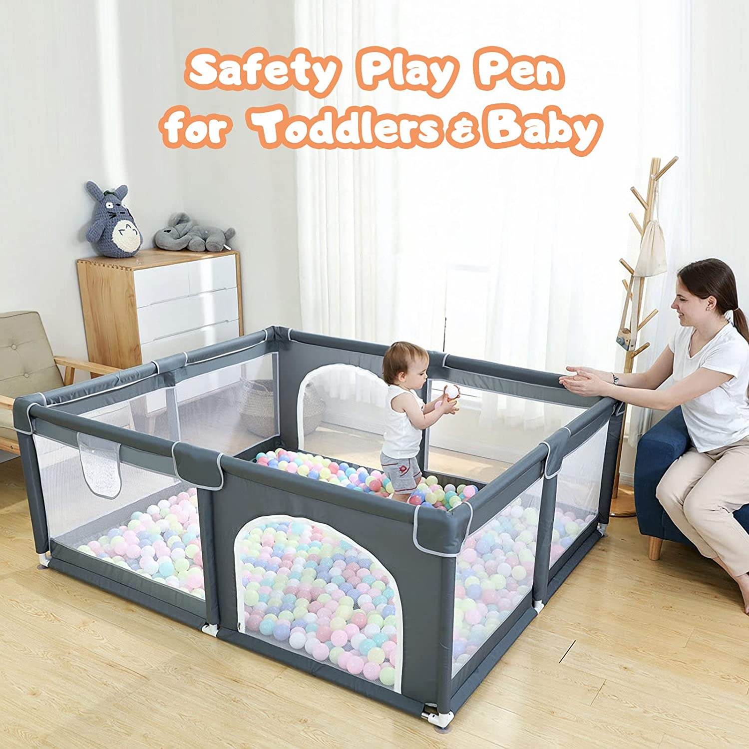 Large Baby Playpen79x71, Extra Large Play Pen For Babies And Toddlers, Play Yard With Gate, Baby Fence With Breathable Mesh, Safety Indoor & Outdoor Activity Center Grey - Mubimart