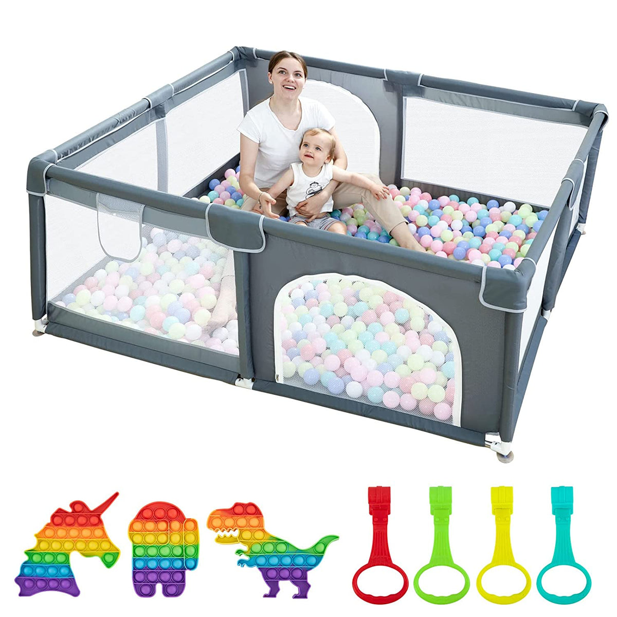 Large Baby Playpen79x71, Extra Large Play Pen For Babies And Toddlers, Play Yard With Gate, Baby Fence With Breathable Mesh, Safety Indoor & Outdoor Activity Center Grey - Mubimart - Baby toys 