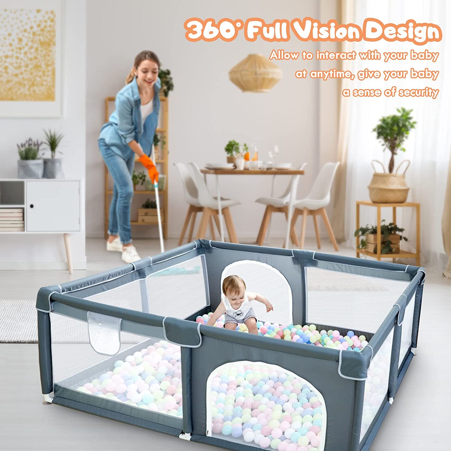 Large Baby Playpen79x71, Extra Large Play Pen For Babies And Toddlers, Play Yard With Gate, Baby Fence With Breathable Mesh, Safety Indoor & Outdoor Activity Center Grey - Mubimart -  