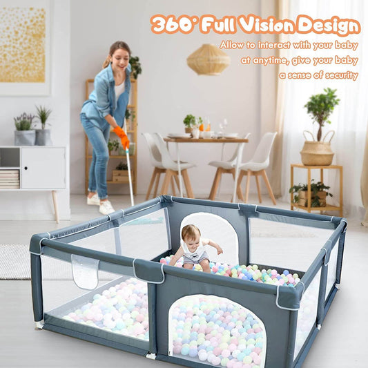 Large Baby Playpen79x71, Extra Large Play Pen For Babies And Toddlers, Play Yard With Gate, Baby Fence With Breathable Mesh, Safety Indoor & Outdoor Activity Center Grey - Mubimart