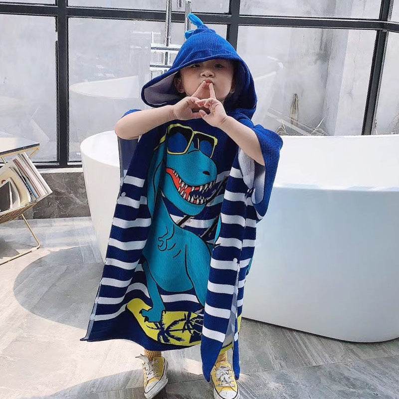 Large Children's Bath Towel Cape Reactive Printing Hooded Bathrobe Cloak Absorbent Wearable Bath Towels - Mubimart