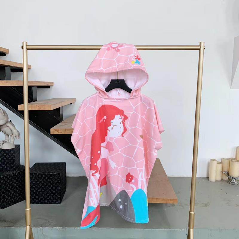 Large Children's Bath Towel Cape Reactive Printing Hooded Bathrobe Cloak Absorbent Wearable Bath Towels - Mubimart