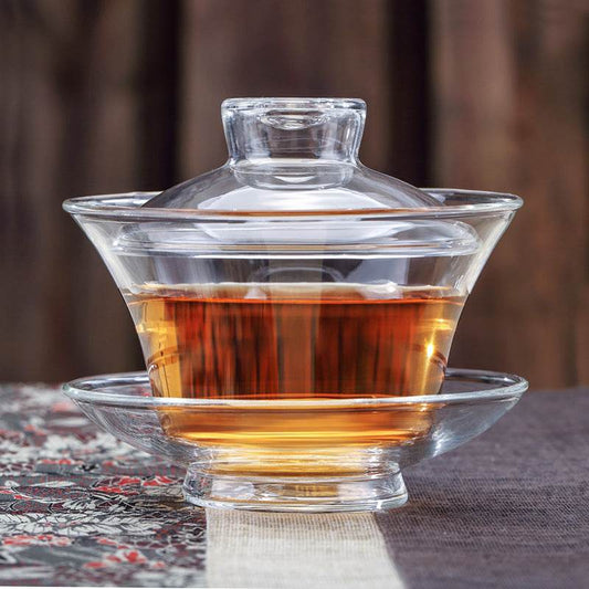 Large Glass Transparent Lidded Bowl Tea Set - Mubimart