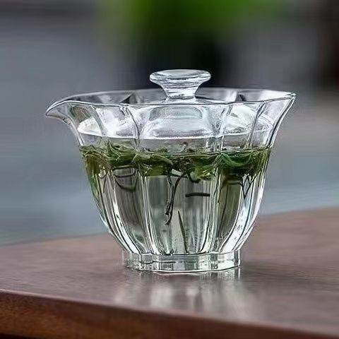 Large Glass Transparent Lidded Bowl Tea Set - Mubimart