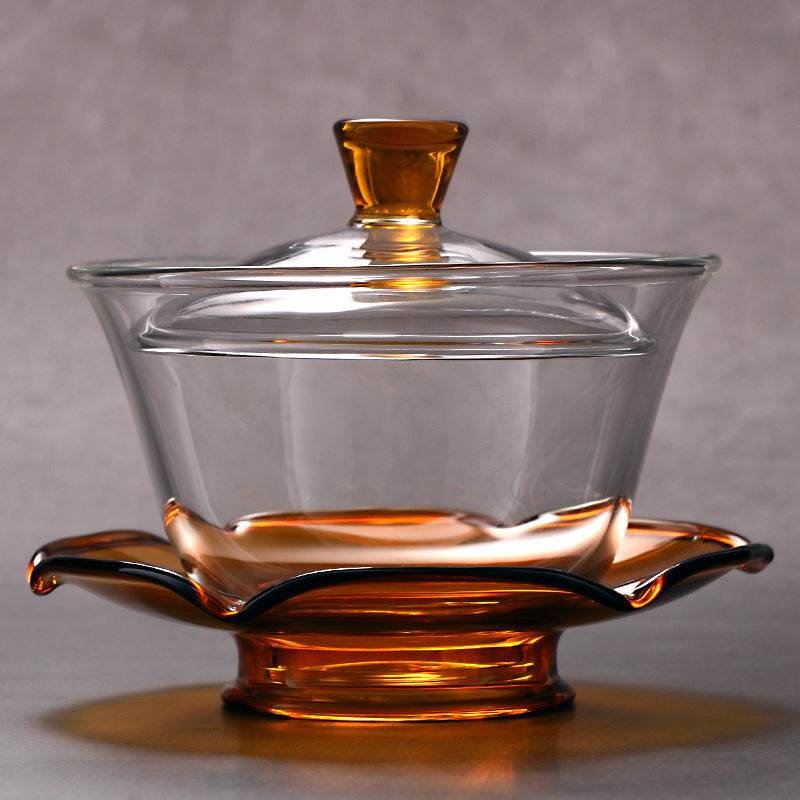 Large Glass Transparent Lidded Bowl Tea Set - Mubimart