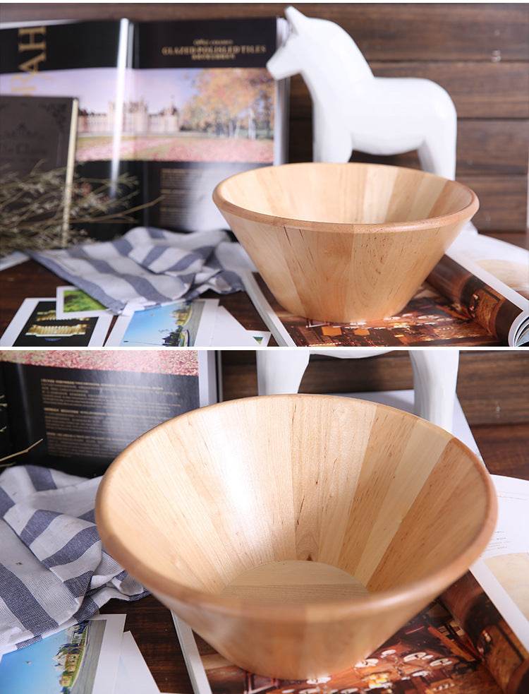 Large round Japanese style wooden bowl - Mubimart