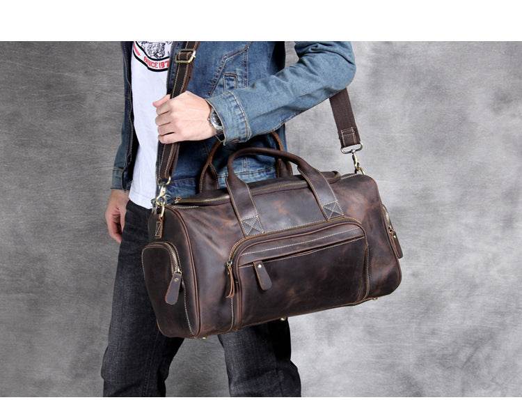 Leather Big Travel Bag Men'S And Women'S European And American Retro Hand Luggage Bag - Mubimart