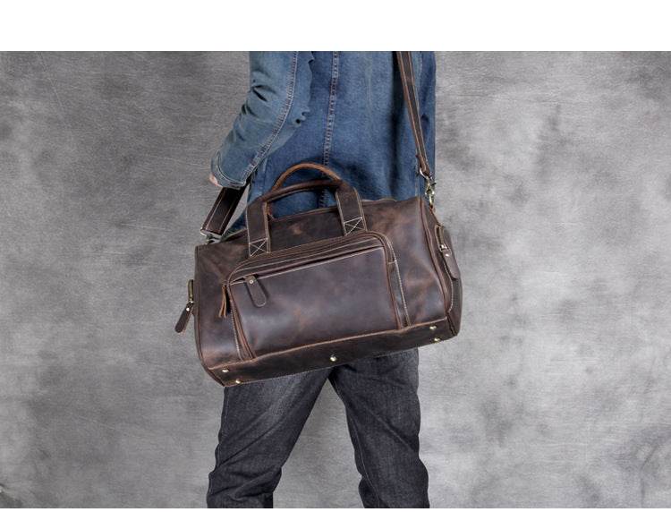 Leather Big Travel Bag Men'S And Women'S European And American Retro Hand Luggage Bag - Mubimart