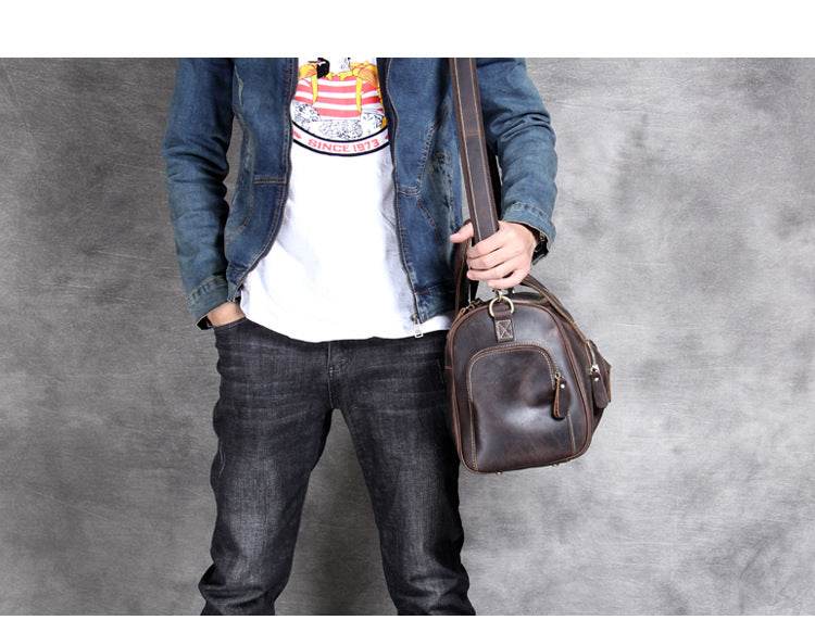 Leather Big Travel Bag Men'S And Women'S European And American Retro Hand Luggage Bag - Mubimart