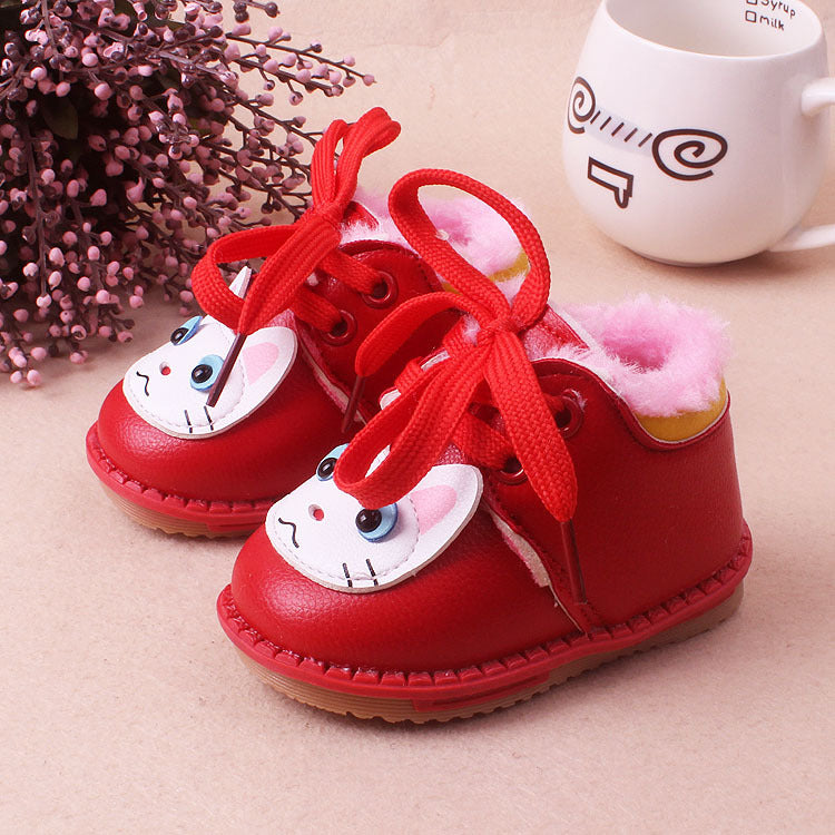 Leather plush cotton shoes girls baby shoes baby shoes - Mubimart -  