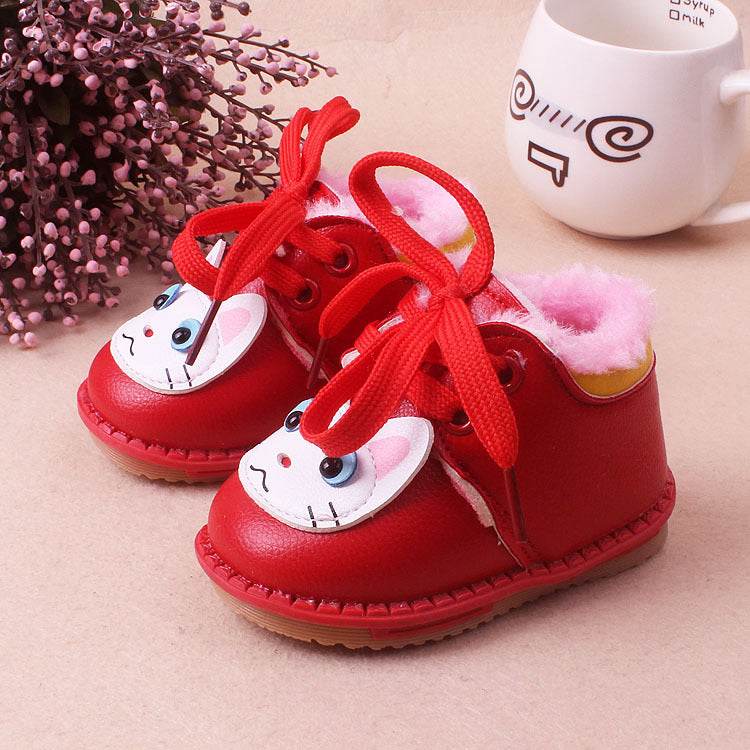 Leather plush cotton shoes girls baby shoes baby shoes - Mubimart