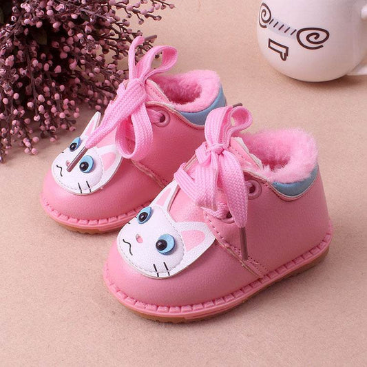 Leather plush cotton shoes girls baby shoes baby shoes - Mubimart