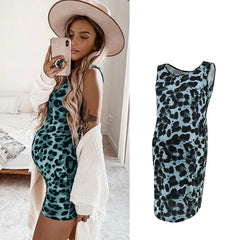 Leopard Dress Summer Sleeveless Pregnant Women - Mubimart -  