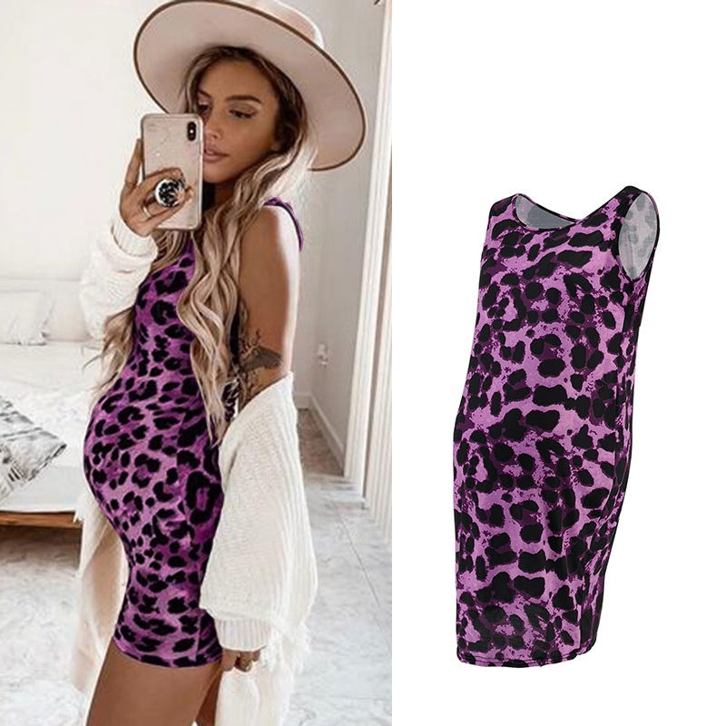 Leopard Dress Summer Sleeveless Pregnant Women - Mubimart -  