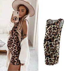 Leopard Dress Summer Sleeveless Pregnant Women - Mubimart - Maternity Cloth 