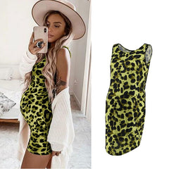 Leopard Dress Summer Sleeveless Pregnant Women - Mubimart -  