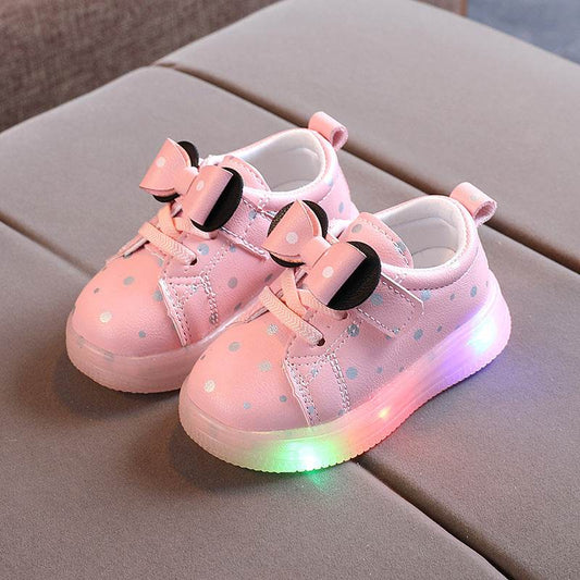 Light-up Shoes Girls Bowknot LED Light-up Shoes Breathable Baby Girls Shoes - Mubimart
