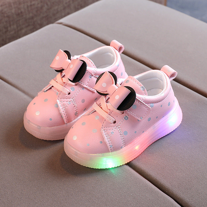 Light-up Shoes Girls Bowknot LED Light-up Shoes Breathable Baby Girls Shoes - Mubimart -  