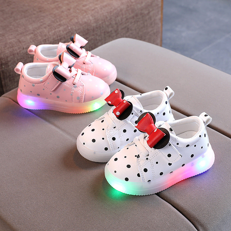 Light-up Shoes Girls Bowknot LED Light-up Shoes Breathable Baby Girls Shoes - Mubimart - Girls Shoes 