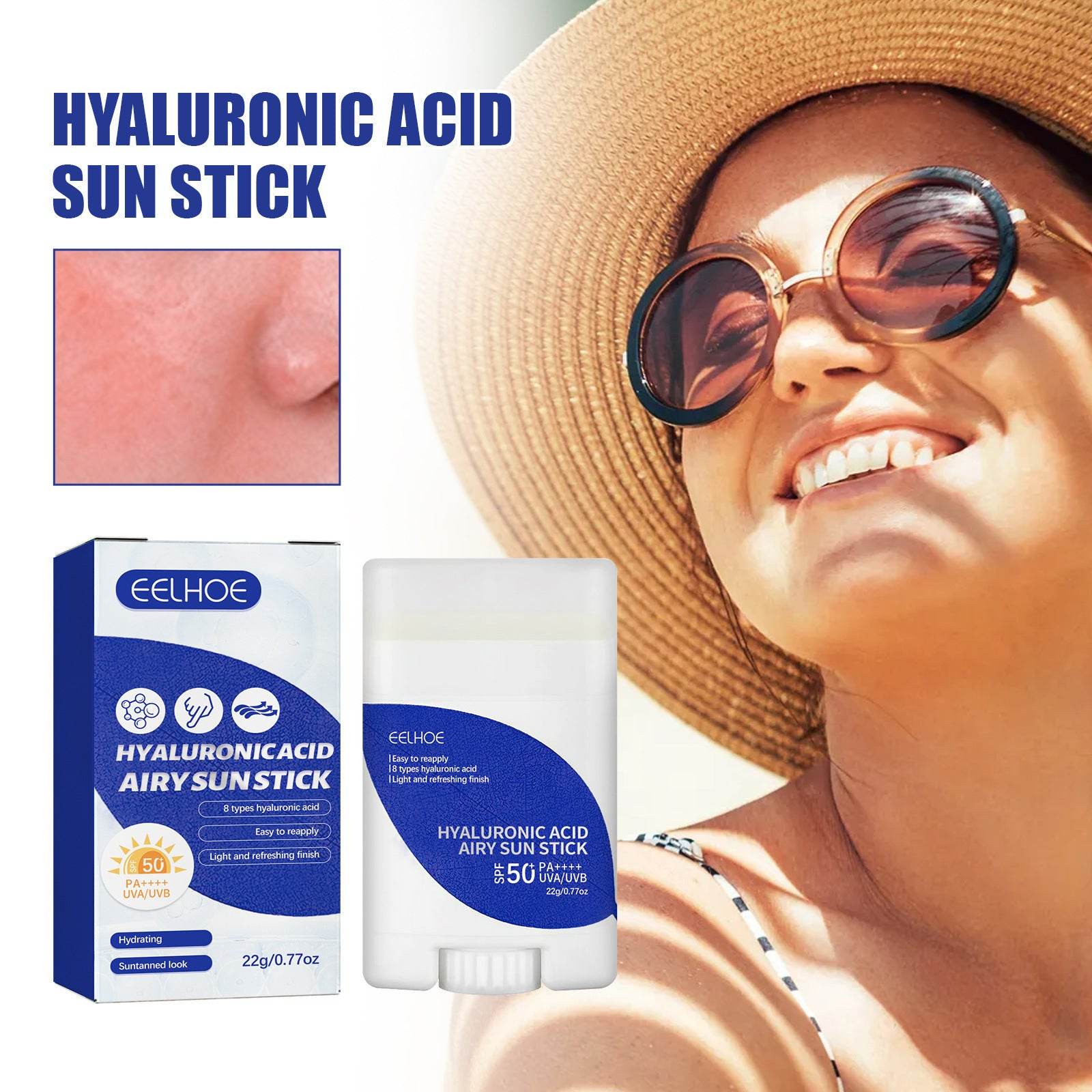 Lightweight Freshing And Moistrurizing Waterproof SPF50 Hyaluronic Acid Sun Block Stick - Mubimart