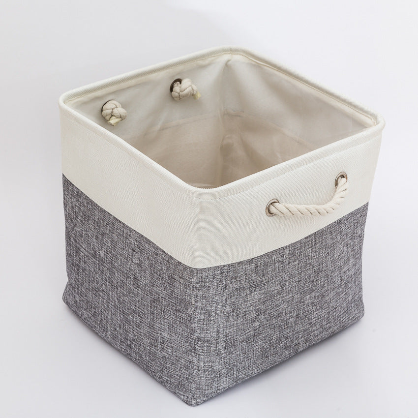 Linen Stitching Foldable Storage Box With Cotton Rope Handle Toy Storage Basket Daily Necessities Organizing Basket - Mubimart -  