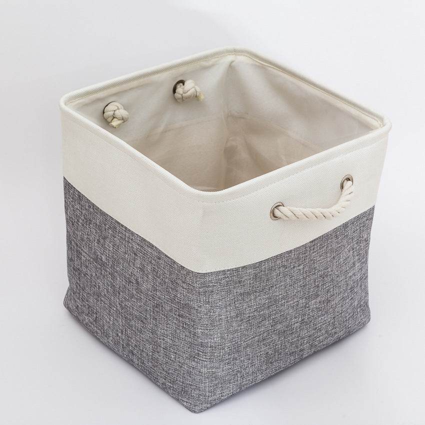 Linen Stitching Foldable Storage Box With Cotton Rope Handle Toy Storage Basket Daily Necessities Organizing Basket - Mubimart