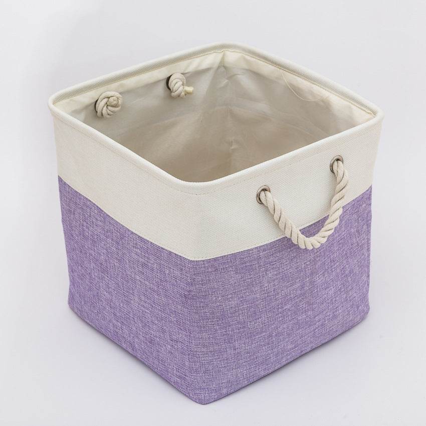 Linen Stitching Foldable Storage Box With Cotton Rope Handle Toy Storage Basket Daily Necessities Organizing Basket - Mubimart