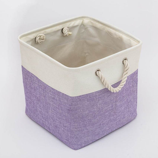 Linen Stitching Foldable Storage Box With Cotton Rope Handle Toy Storage Basket Daily Necessities Organizing Basket - Mubimart