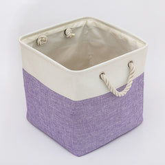 Linen Stitching Foldable Storage Box With Cotton Rope Handle Toy Storage Basket Daily Necessities Organizing Basket - Mubimart -  