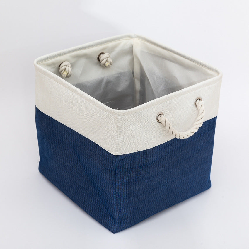 Linen Stitching Foldable Storage Box With Cotton Rope Handle Toy Storage Basket Daily Necessities Organizing Basket - Mubimart - Storage Box 