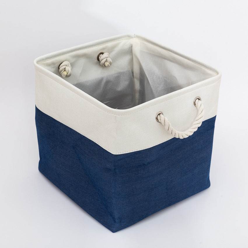 Linen Stitching Foldable Storage Box With Cotton Rope Handle Toy Storage Basket Daily Necessities Organizing Basket - Mubimart