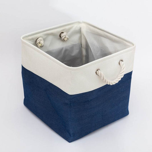 Linen Stitching Foldable Storage Box With Cotton Rope Handle Toy Storage Basket Daily Necessities Organizing Basket - Mubimart