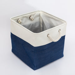 Linen Stitching Foldable Storage Box With Cotton Rope Handle Toy Storage Basket Daily Necessities Organizing Basket - Mubimart - Storage Box 