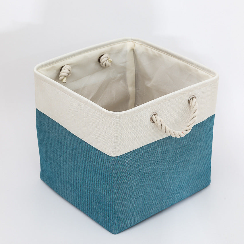 Linen Stitching Foldable Storage Box With Cotton Rope Handle Toy Storage Basket Daily Necessities Organizing Basket - Mubimart -  