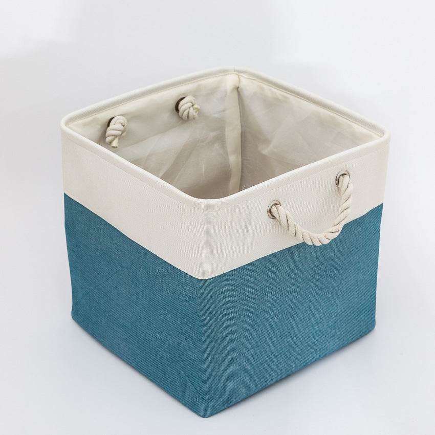 Linen Stitching Foldable Storage Box With Cotton Rope Handle Toy Storage Basket Daily Necessities Organizing Basket - Mubimart