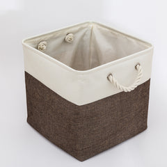 Linen Stitching Foldable Storage Box With Cotton Rope Handle Toy Storage Basket Daily Necessities Organizing Basket - Mubimart -  