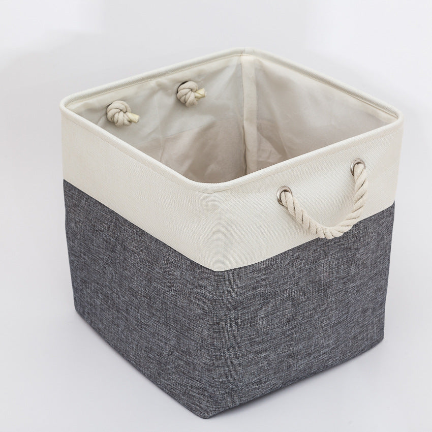 Linen Stitching Foldable Storage Box With Cotton Rope Handle Toy Storage Basket Daily Necessities Organizing Basket - Mubimart -  