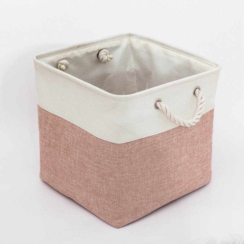 Linen Stitching Foldable Storage Box With Cotton Rope Handle Toy Storage Basket Daily Necessities Organizing Basket - Mubimart