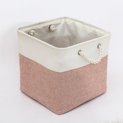 Linen Stitching Foldable Storage Box With Cotton Rope Handle Toy Storage Basket Daily Necessities Organizing Basket - Mubimart -  