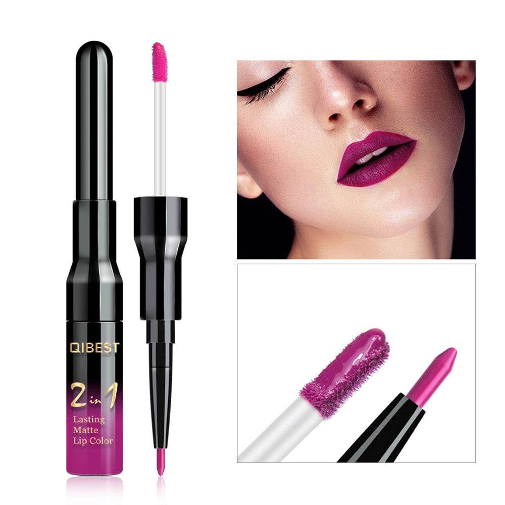 Lip Liner Matte Nonstick Cup Liquid Lipstick Double Lip Gloss Pen - Mubimart